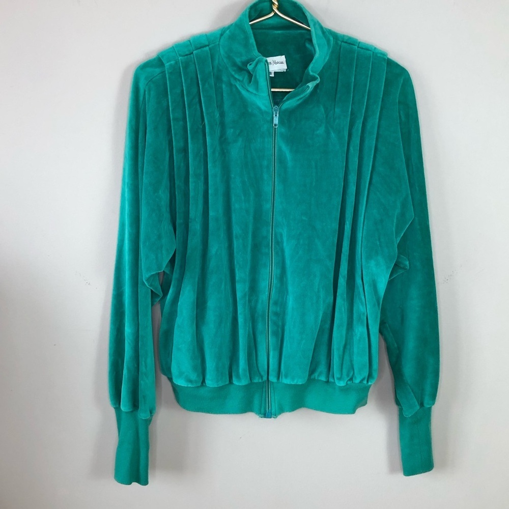 Vintage Neiman Marcus Emerald Green Velour Dolman Sleeve 90s zip up jacket